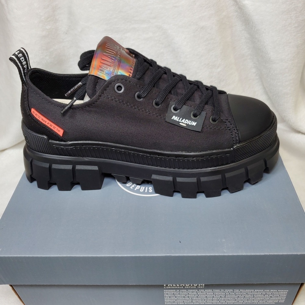 Palladium Revolt Lo TX Black Canvas Platform Sneakers Grunge Punk Goth Shoes 8.5